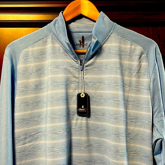 Brand New Johnnie-O Sky Blue Zip Up Sweater Lightweight uniquely striped Design!